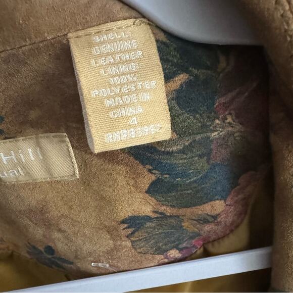 Vintage 90s Kate Hill Floral Leather Jacket – Size 4 Tan Rose Pattern Suede feel - Picture 13 of 14